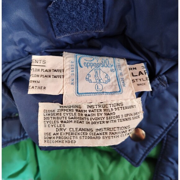 Women's Vintage Pappagallo Reversible Down Puffer Vest Blue Green Large - Picture 5 of 7